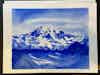 A watercolor sketch of a mountain in a deep blue color.